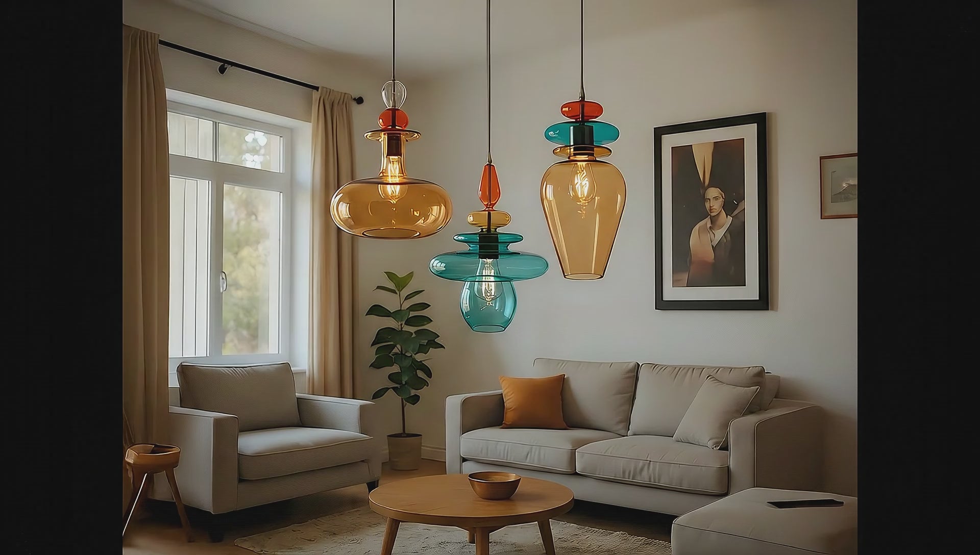 Colorful Blown Glass Pendant Light Set